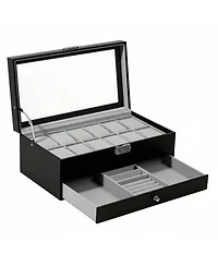 Yigii 12 Slot Watch Box Display Organizer Leather Automatic Led Light Battery Operated Gift