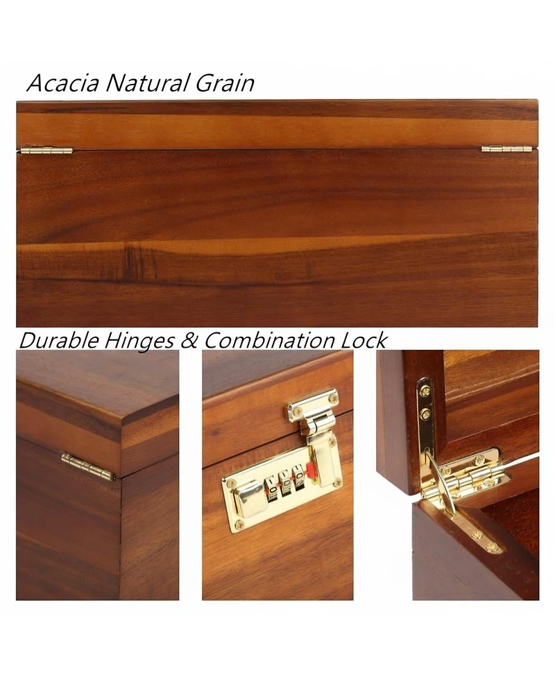 Yigii Large Wooden Storage Box with Adjustable Tray Removable Divider Keepsake Organizer for Trinkets Photos Gifts