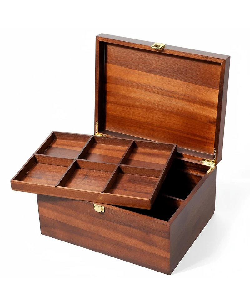 Yigii Large Wooden Storage Box with Adjustable Tray Removable Divider Keepsake Organizer for Trinkets Photos Gifts