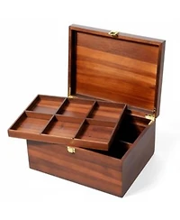 Yigii Large Wooden Storage Box with Adjustable Tray Removable Divider Keepsake Organizer for Trinkets Photos Gifts