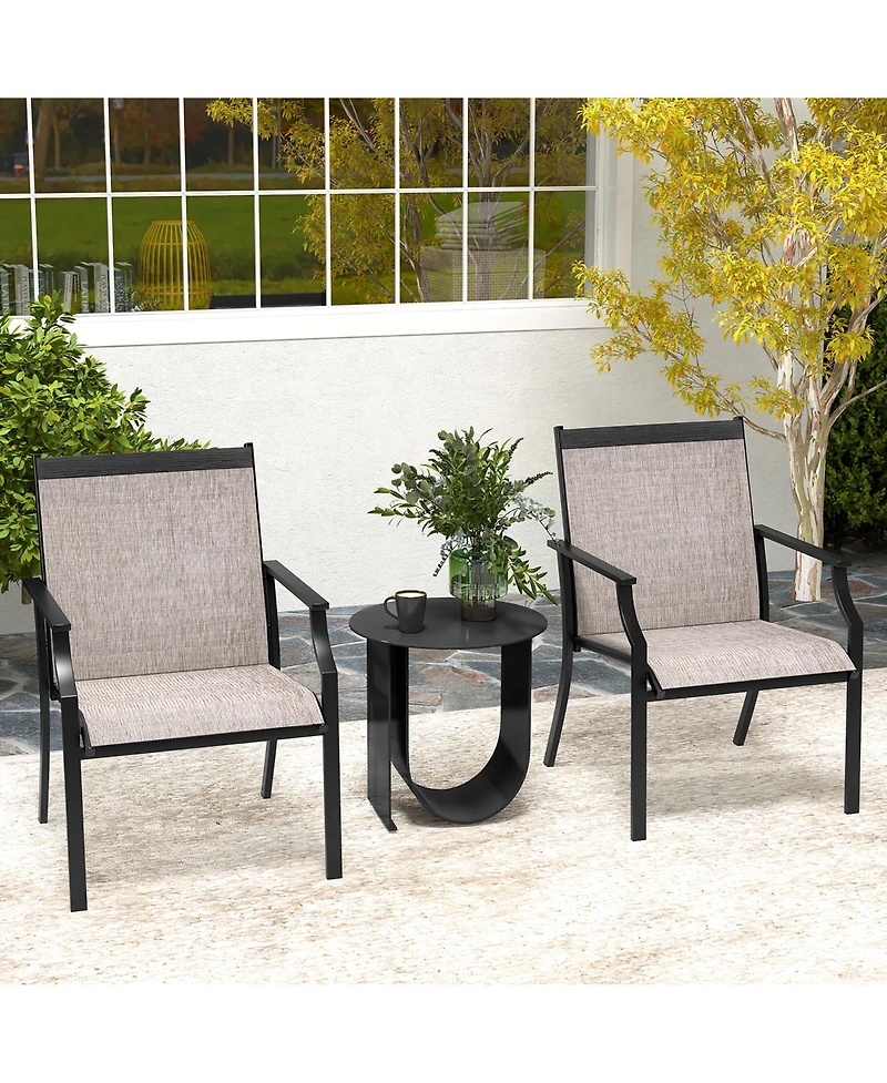 Gymax Patio Chairs Set of 4 Dining Chairs w/ Curved Backrest Long Armrest Breathable Fabric