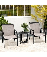 Gymax Patio Chairs Set of 4 Dining Chairs w/ Curved Backrest Long Armrest Breathable Fabric