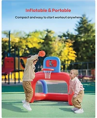 Qpau 2-in-1 Inflatable Toddler Basketball Hoop and Soccer Goal Set, Indoor Outdoor Sports Center Toys