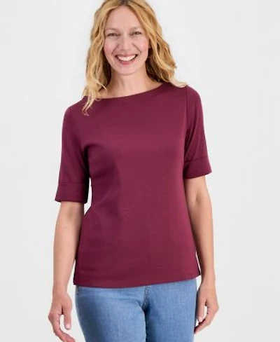 Style Co Womens Boat Neck Elbow Sleeve Cotton Top Pxs 4x Exclusively At Macys