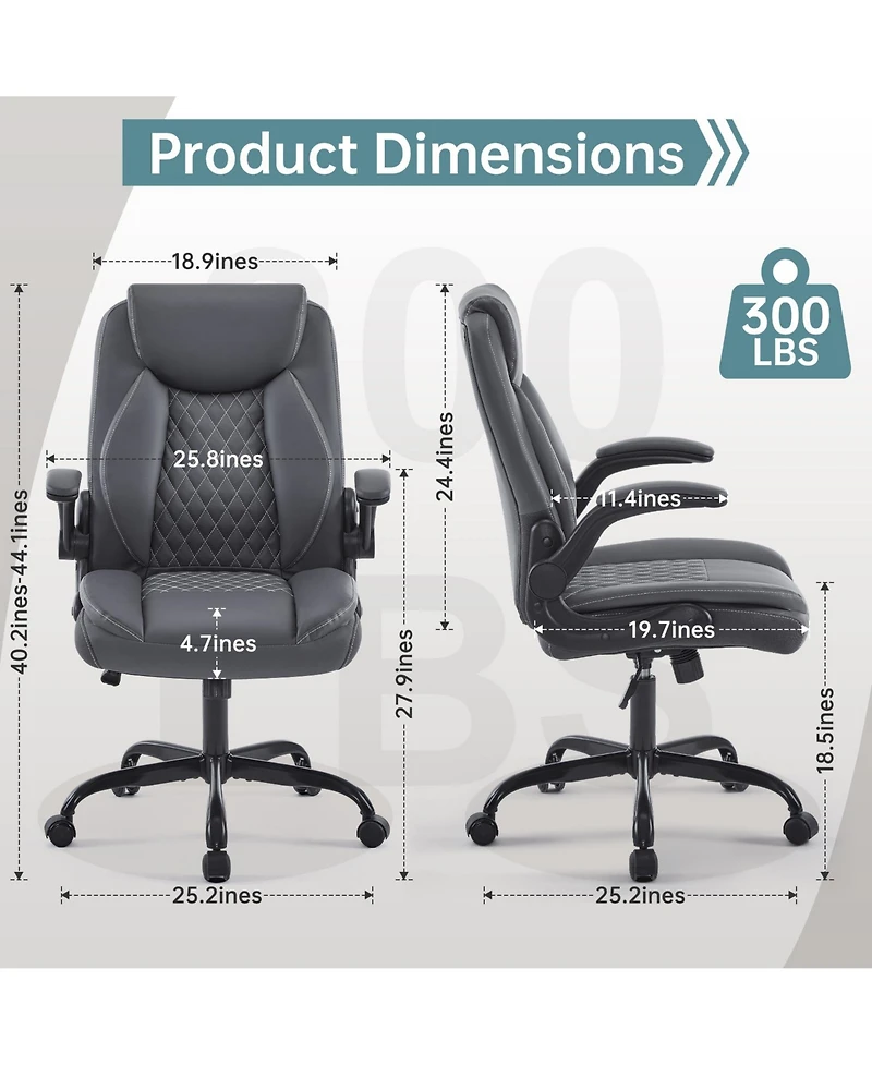 Flynama Leather Ergonomic Office Chair,Flip-Up Arms Rocking Gaming Chair