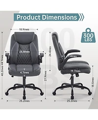 Flynama Leather Ergonomic Office Chair,Flip-Up Arms Rocking Gaming Chair