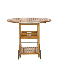 Flynama Outdoor Acacia Wood Bar Cart with Foldable Top and Removable Trays