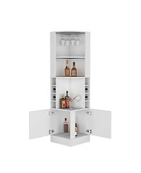 Flynama Beijing Corner Bar Cabinet with Glass Rack and 8 Racks