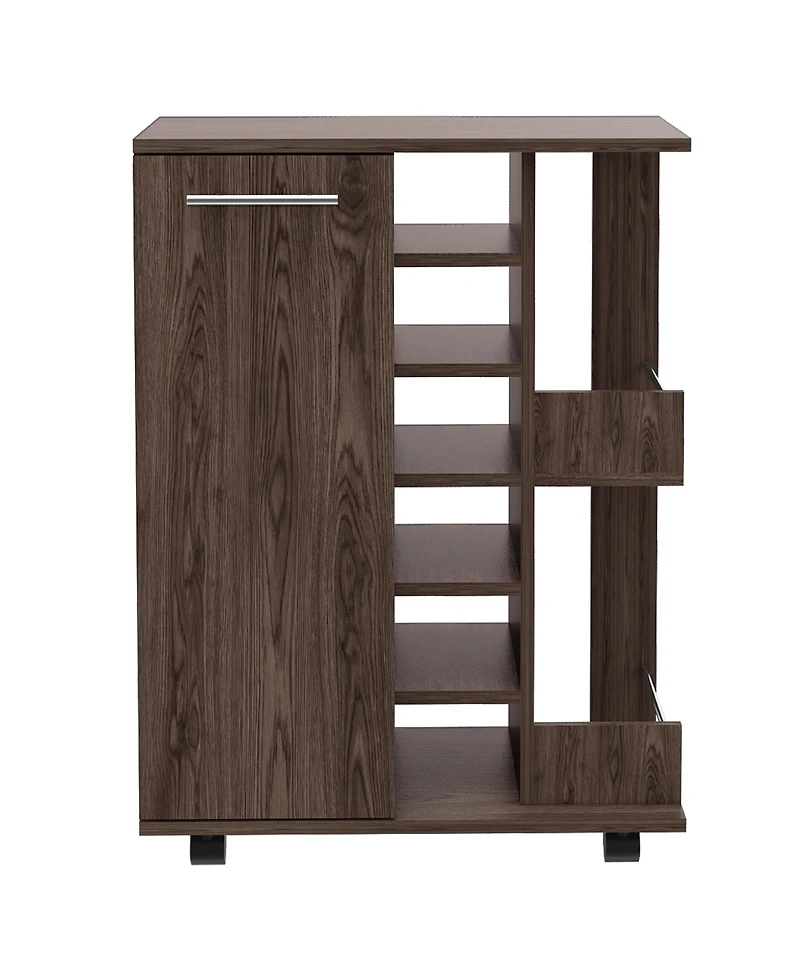 Flynama Dark Walnut 2-Shelf 6-Bottle Bar Cart with Division