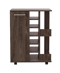 Flynama Dark Walnut 2-Shelf 6-Bottle Bar Cart with Division