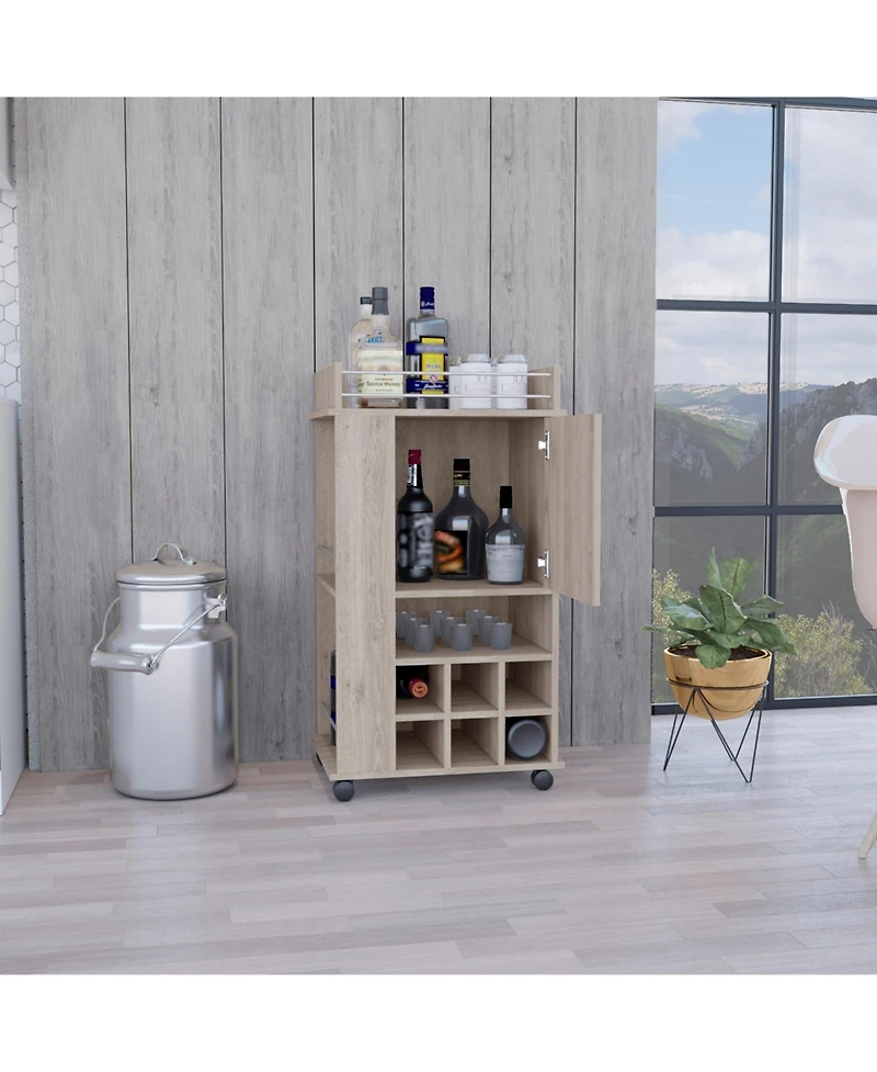 Flynama Bar Cart with Cabinet and 6 Built-in Wine Racks, Rolling Serving Cart with Casters for Home Entertaining