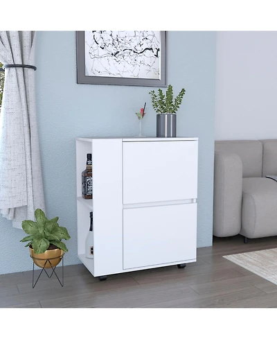 Flynama Bar Cart with 2 Pull-Down Door Cabinets and 2 Open Shelves, 32.2"H Rolling Cart