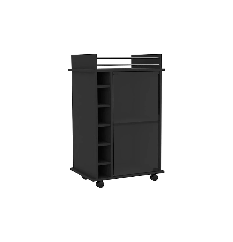 Flynama Glass Door Bar Cart with 2 Shelves, 6 Cubbies and Locking Casters