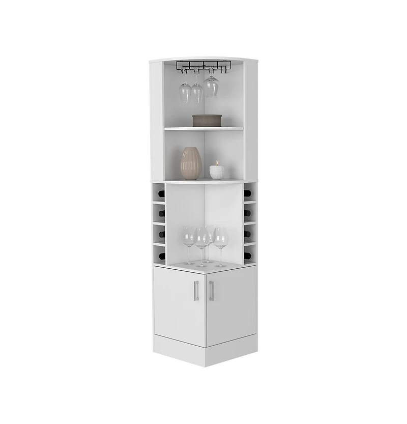 Flynama Bar Cabinet 17.0" H x 17.1" W with 2 Cabinets, 1 Shelf 8 Rack White Finish