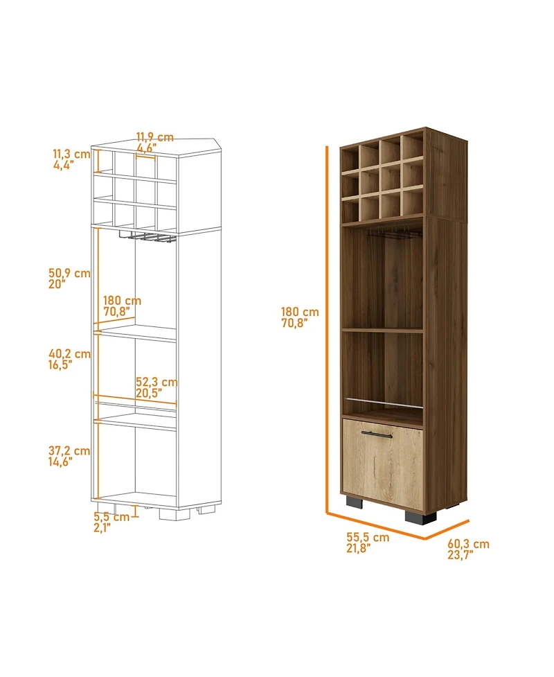 Flynama Bar Cabinet 20" H x 20.5" W with 1 Cabinet, 2 Drawers, 1 Shelf Macadamia Finish