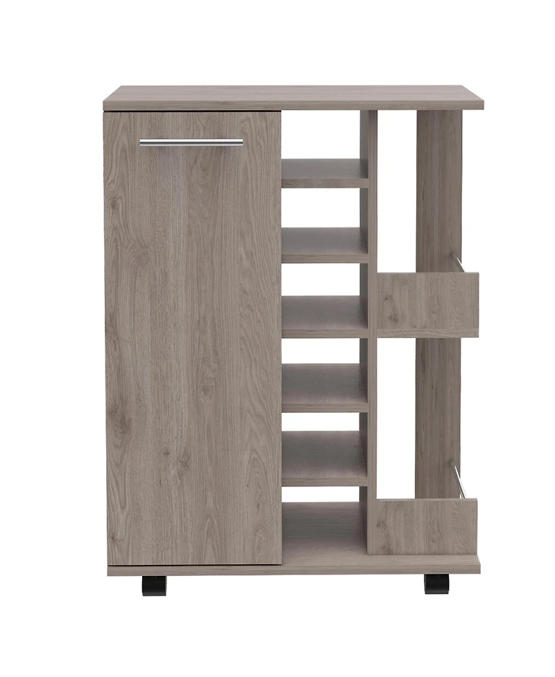 Flynama Bar Cart with 1 Cabinet, 1 Shelf with Casters Oak Finish