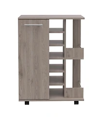 Flynama Bar Cart with 1 Cabinet, 1 Shelf with Casters Oak Finish