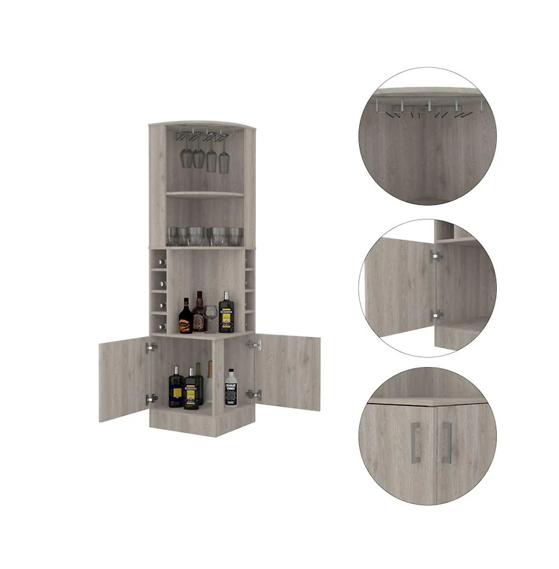 Flynama Corner Bar Cabinet with 8 Bottle Cubbies, Double Door and 2 Open Shelves