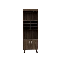 Flynama Dark Walnut Bar Cabinet with 12 Built-in ack, Double Door and 9-Glass Stemware Rack