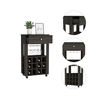 Flynama Espresso Bar Cart with 12 Built-in Rack, 8-Glass Rack and Spacious Drawer