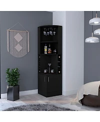 Flynama Corner Bar Cabinet with 8 Built-in Rack, Glass Rack and Double Door Cabinet