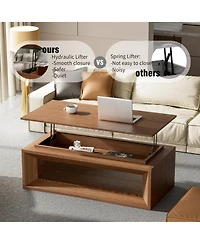Rainsken 43.3'' Adjustable Lift Top Coffee Table, Rectangular Living Room Center Table with Hidden Storage and Solid Wood Veneer Finish for Office