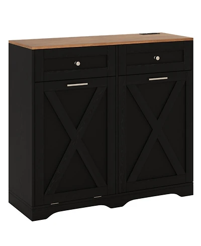 Gouun 39.5 x 36 in Tilt-Out Trash Can Cabinet with Built-In Outlets and Adjustable Shelves