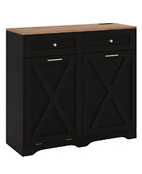 Gouun 39.5 x 36 in Tilt-Out Trash Can Cabinet with Built-In Outlets and Adjustable Shelves