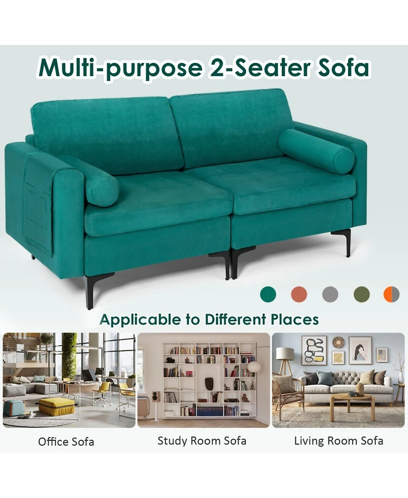 Gouun Modular Loveseat Sofa with 2 Bolsters and Side Storage Pocket