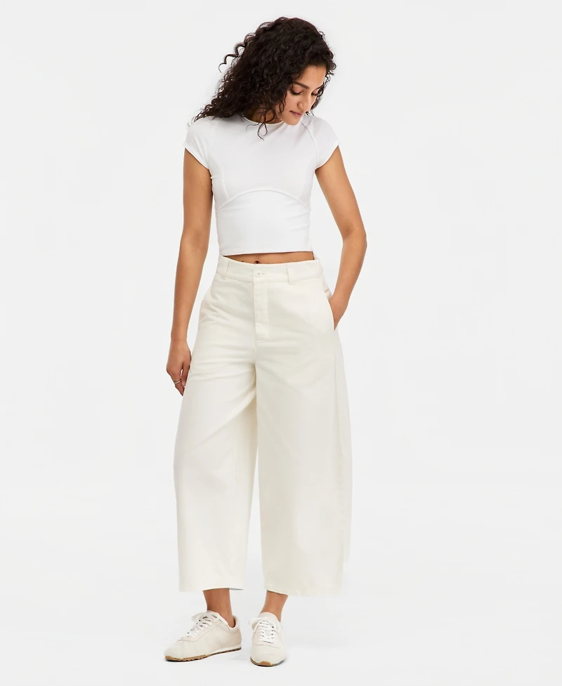 Free People Women's Laydown High-Rise Barrel-Leg Chino Cotton Pants