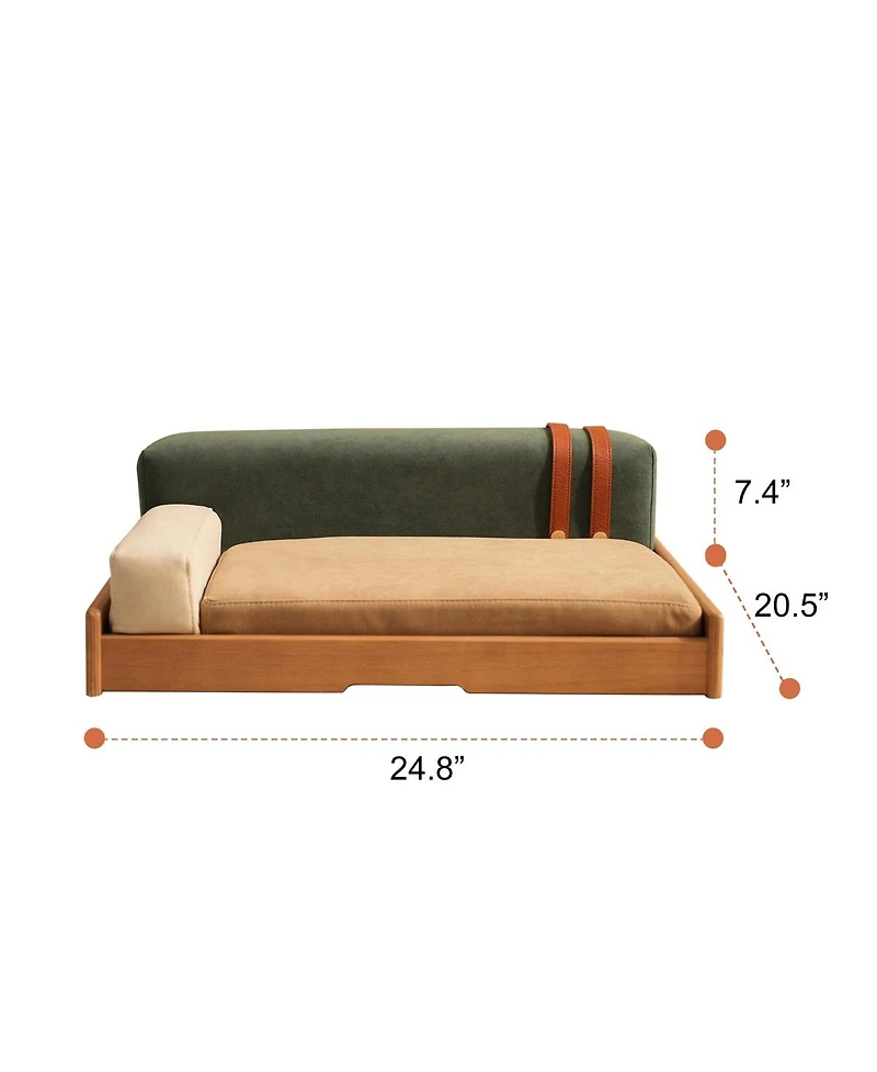 6thdruple Modern Oak Wood Pet Sofa, Chenille Pet Lounge with Removable Cushion, Built-in Toy for Cats