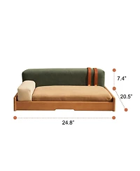 6thdruple Modern Oak Wood Pet Sofa, Chenille Pet Lounge with Removable Cushion, Built-in Toy for Cats