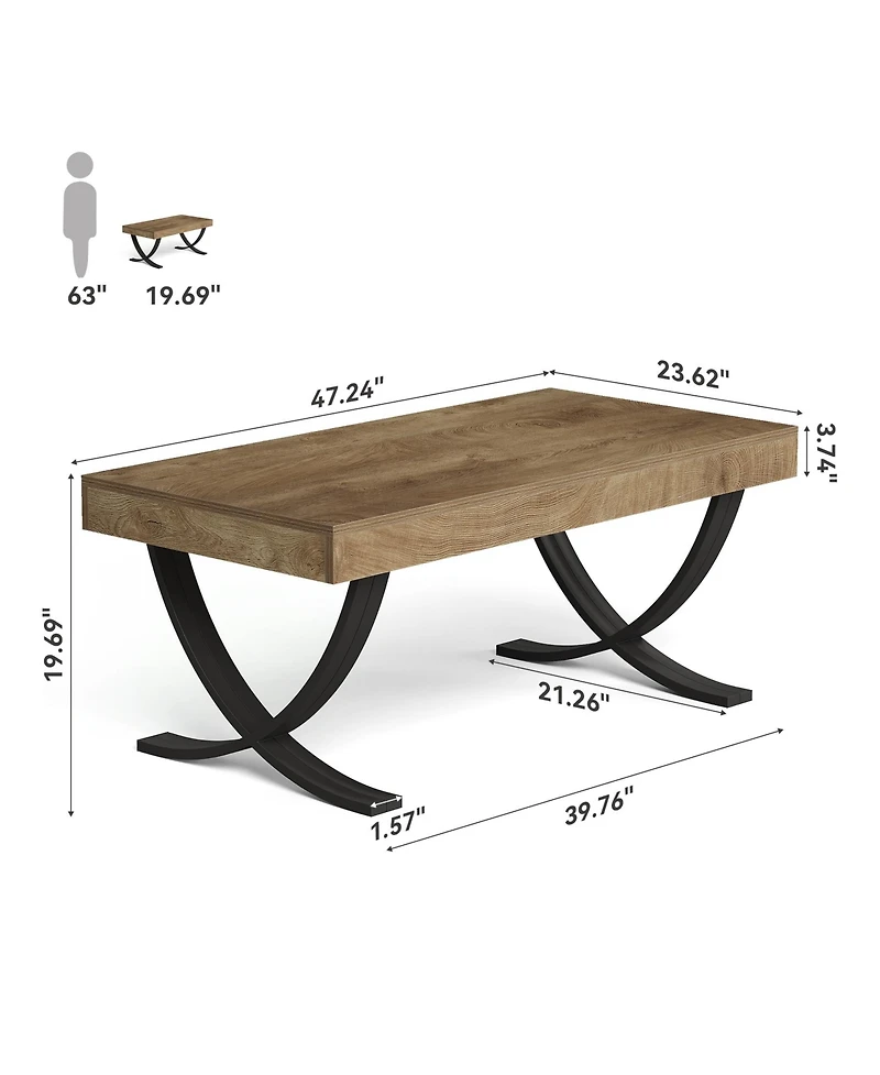 Tribesigns 47" Coffee Table, Rectangle Center Table for Living Room, Industrial Modern Living Room Table, Wood Coffee Table with Curved Cross Legs