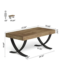 Tribesigns 47" Coffee Table, Rectangle Center Table for Living Room, Industrial Modern Living Room Table, Wood Coffee Table with Curved Cross Legs