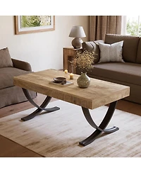 Tribesigns 47" Coffee Table, Rectangle Center Table for Living Room, Industrial Modern Living Room Table, Wood Coffee Table with Curved Cross Legs