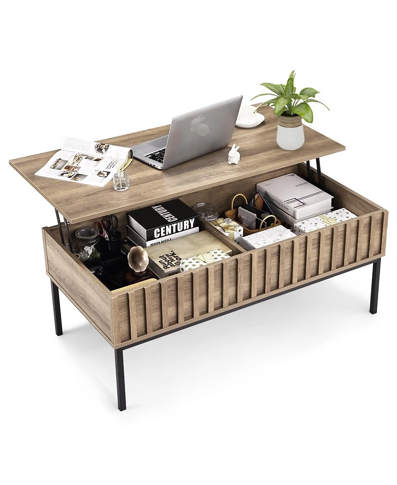Homfan Lift Top Coffee Table with Storage, Wooden Center Table with Hidden Storage Compartment, Farmhouse End Table for Living Room, Office, Home