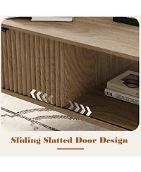 Homfan Coffee Tables for Living Room, Farmhouse Center Table with Hidden Storage and Fluted Sliding Door, Dining Table for Home Apartment Office