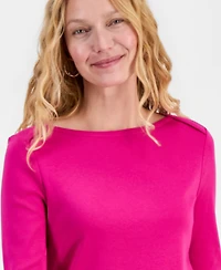Style & Co Women's Pima Cotton 3/4-Sleeve Boat-Neck Top, Created for Macy's