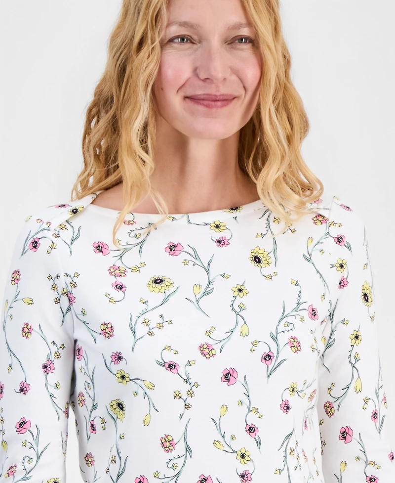 Style & Co Petite Cotton Delicate Bloom Top, Macy's Exclusive