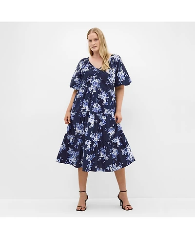 City Chic Women's Fantasy Floral Print V Neck Dress