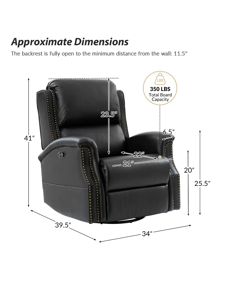 Hulala Home Felisa Traditional Swivel Rocker Manual Genuine Leather Recliner
