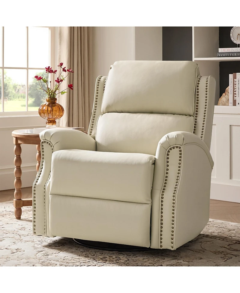 Hulala Home Felisa Traditional Swivel Rocker Manual Genuine Leather Recliner