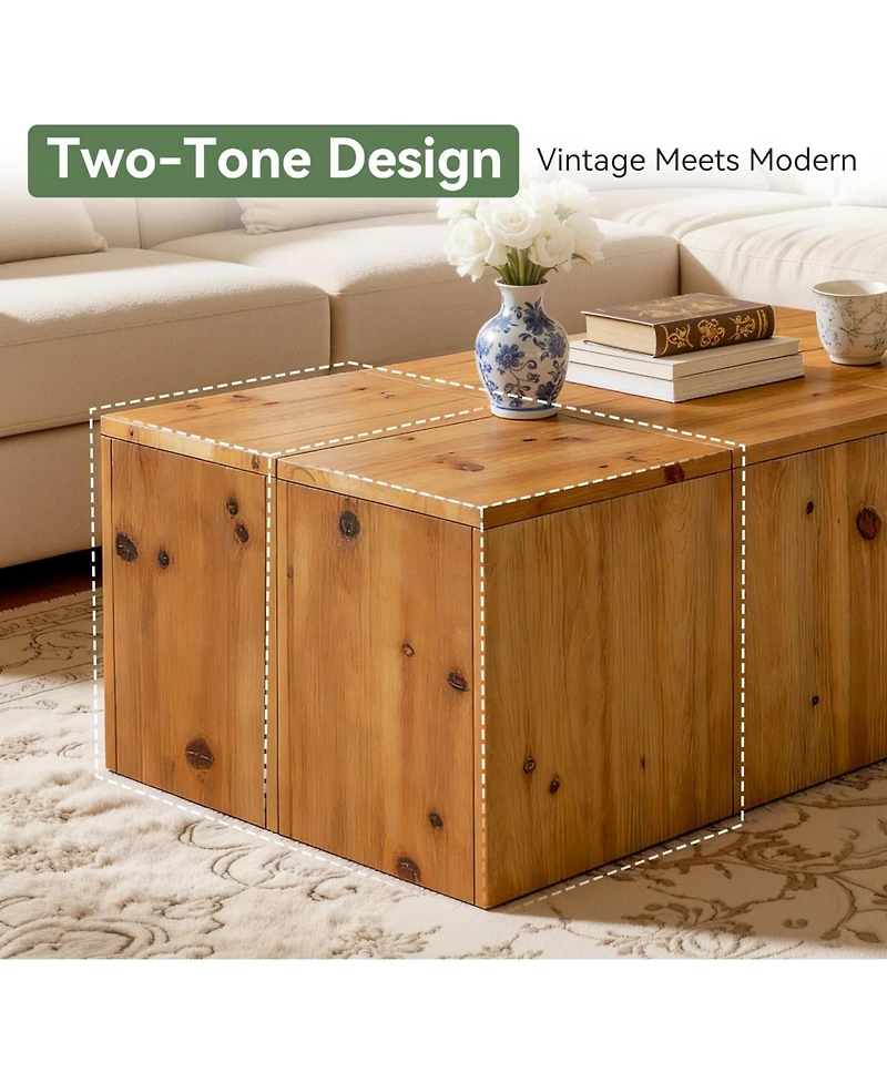 Tribesigns 47-inch Rectangle Solid Wood Block Coffee Table, Retro Style
