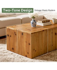 Tribesigns 47-inch Rectangle Solid Wood Block Coffee Table, Retro Style
