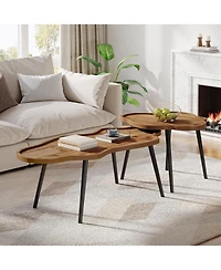 Tribesigns Nesting Coffee Table Set of 2, Solid Wood Coffee Tables with Cloud Tabletop