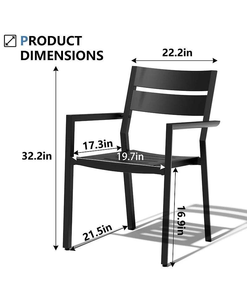 Pellebant Outdoor Patio All-Weather Dining Chairs Set Aluminum Stackable Armchair