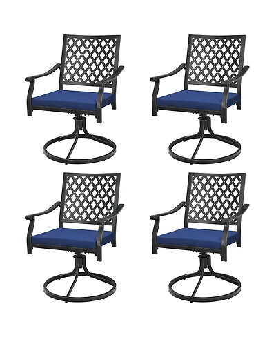 Gymax 4PCS Patio Swivel Dining Chairs Lattice Rocker Cushioned Armrest