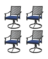 Gymax 4PCS Patio Swivel Dining Chairs Lattice Rocker Cushioned Armrest