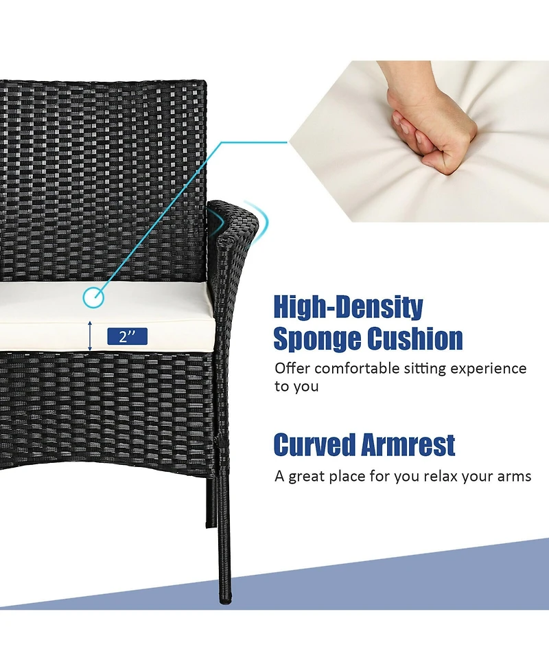 Gymax 4PCS Patio Rattan Arm Dining Chair Cushioned Sofa Furniture