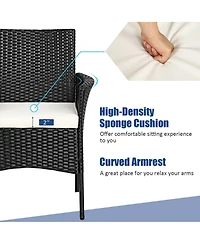 Gymax 4PCS Patio Rattan Arm Dining Chair Cushioned Sofa Furniture